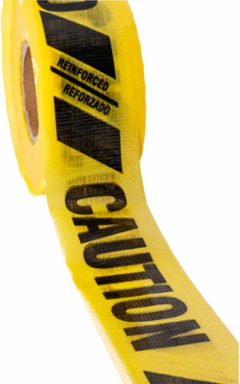 Reinforced Barricade Tape Roll - Polyethylene, CAUTION, Black on Yellow, 3' x 500'