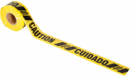 Reinforced Barricade Tape Roll - Polyethylene, CAUTION, Black on Yellow, 3' x 500'