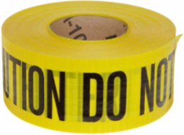 Caution Barricade Tape, Polyethylene with Cotton Webbing, Black on Yellow, 3" x 500'