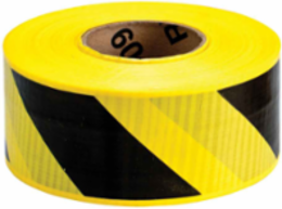 Striped Barricade Tape, Black on Yellow, 3" x 500'