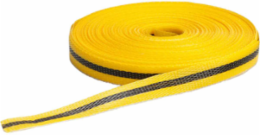 Outdoor Barricade Tape Roll - Woven Polypropylene, Horizontal Stripes, Black on Yellow, 0.75" x 150'