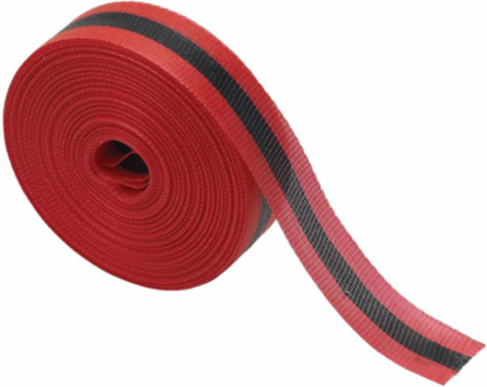 Outdoor Barricade Tape Roll - Woven Polypropylene, Horizontal Stripes, Black on Red, 2" x 200'