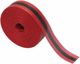 Outdoor Barricade Tape Roll - Woven Polypropylene, Horizontal Stripes, Black on Red, 2" x 200'