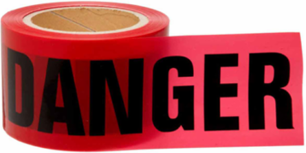 Standard Barricade Tape Roll - Polyethylene, DANGER, Black on Red, 3" x 200'