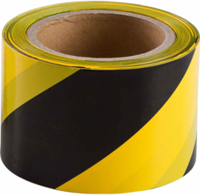 Standard Barricade Tape Roll - Polyethylene, Diagonal Stripes, Black on Yellow, 3" x 200'