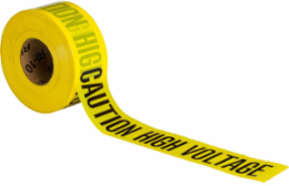 Standard Barricade Tape Roll - Polyethylene, CAUTION HIGH VOLTAGE, Black on Yellow, 3" x 200'
