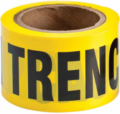 Standard Barricade Tape Roll - Polyethylene, CAUTION OPEN TRENCH, Black on Yellow, 3" x 200'