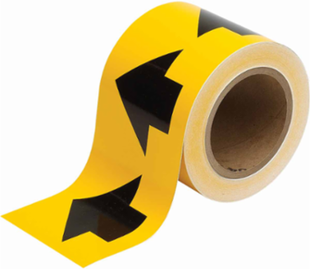 Directional Flow Arrow Tape for Pipe Marking - Roll Form, Vinyl, Black on Yellow, 4" x 30 Yd