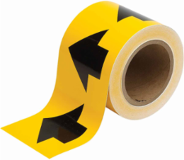 Directional Flow Arrow Tape for Pipe Marking - Roll Form, Vinyl, Black on Yellow, 4" x 30 Yd