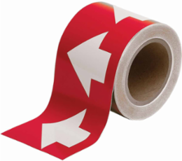 Directional Flow Arrow Tape for Pipe Marking - Roll Form, Vinyl, White on Red, 4" x 30 Yd
