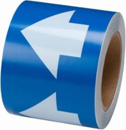 Directional Flow Arrow Tape for Pipe Marking - Roll Form, Vinyl, White on Blue, 4" x 30 Yd
