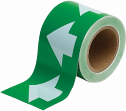 Directional Flow Arrow Tape for Pipe Marking - Roll Form, Pressure Sensitive Vinyl, White on Green