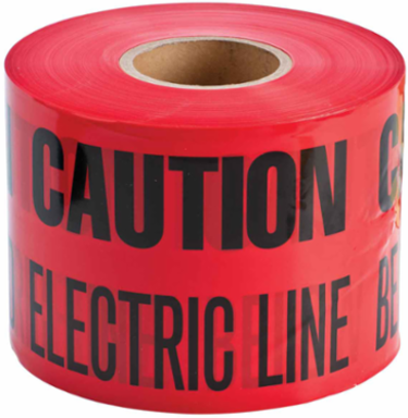 Identoline® Underground Tape Roll - Polyethylene, CAUTION BURIED ELECTRIC LINE BELOW, Black on Red, 6" x 1000'