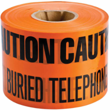 Identoline® Underground Tape Roll - Polyethylene, CAUTION BURIED TELEPHONE LINE BELOW, Black on Orange, 6" x 1000'