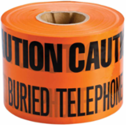 Identoline® Underground Tape Roll - Polyethylene, CAUTION BURIED TELEPHONE LINE BELOW, Black on Orange, 6" x 1000'
