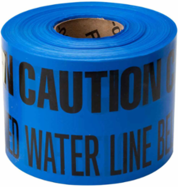 Identoline® Underground Tape Roll - Polyester-Encased Aluminum Foil, CAUTION BURIED WATER LINE BELOW, Black on Blue, 6" x 1000'