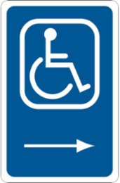 Handicapped With Right Arrow Sign, 18" H x 12" W x .035" D, Aluminum