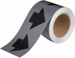 Directional Flow Arrow Tape for Pipe Marking - Roll Form, Vinyl, Black on Gray, 4" x 30 Yd