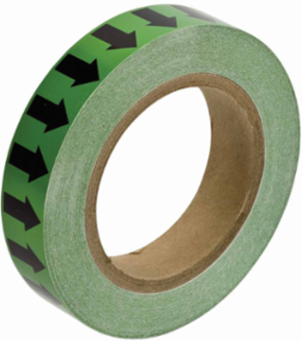 Directional Flow Arrow Tape for Pipe Marking - Roll Form, Vinyl, Black on Green, 1" x 30 Yd