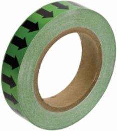 Directional Flow Arrow Tape for Pipe Marking - Roll Form, Vinyl, Black on Green, 1" x 30 Yd