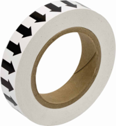 Directional Flow Arrow Tape for Pipe Marking - Roll Form, Vinyl, Black on White, 1"x 30 yd