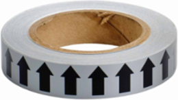 Directional Flow Arrow Tape for Pipe Marking - Roll Form, Vinyl, Black on Gray, 1" x 30 Yd