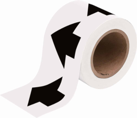 Directional Flow Arrow Tape for Pipe Marking - Roll Form, Vinyl, Black on White, 2" x 30 Yd
