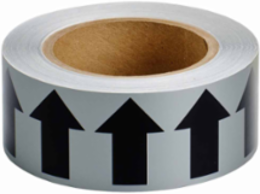Directional Flow Arrow Tape for Pipe Marking - Roll Form, Vinyl, Black on Gray, 2" x 30 Yd