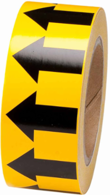 Directional Flow Arrow Tape for Pipe Marking - Roll Form, Vinyl, Black on Yellow, 2" x 30 Yd