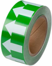 Directional Flow Arrow Tape for Pipe Marking - Roll Form, Vinyl, White on Green, 2" x 30 Yd