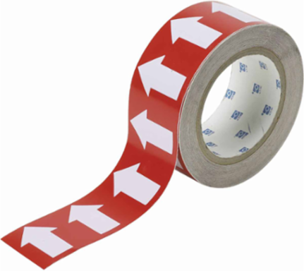 Directional Flow Arrow Tape for Pipe Marking - Roll Form, Vinyl, White on Red, 2" x 30 Yd