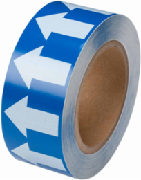 Directional Flow Arrow Tape for Pipe Marking - Roll Form, Vinyl, White on Blue, 2" x 30 Yd