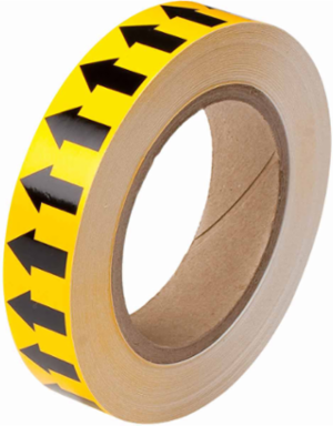 Directional Flow Arrow Tape for Pipe Marking - Roll Form, Vinyl, Black on Yellow, 1" x 30 Yd