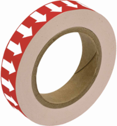 Directional Flow Arrow Tape for Pipe Marking - Roll Form, Vinyl, White on Red, 1" x 30 Yd