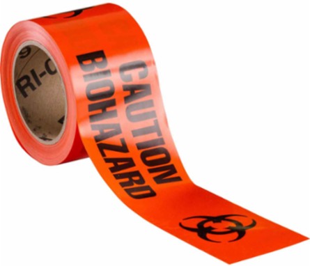 Standard Barricade Tape Roll - Polyethylene, CAUTION BIOHAZARD, Black on Orange, 3" x 200'