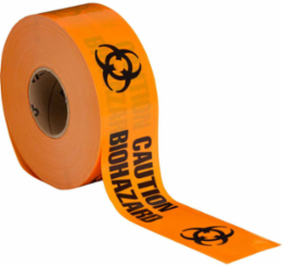 Standard Barricade Tape Roll - Polyethylene, CAUTION BIOHAZARD, Black on Orange, 3" x 1000'