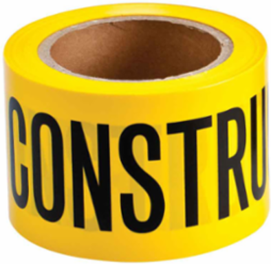 Standard Barricade Tape Roll - Polyethylene, CAUTION CONSTRUCTION AREA, Black on Yellow, 3" x 1000'