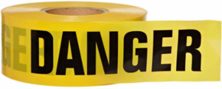 Standard Barricade Tape Roll - Polyethylene, DANGER, Black on Yellow, 3" x 1000'