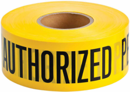 Standard Barricade Tape Roll - Polyethylene, AUTHORIZED PERSONNEL ONLY, Black on Yellow, 3" x 1000'