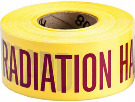 Standard Barricade Tape Roll - Polyethylene, CAUTION RADIATION HAZARD, Magenta on Yellow, 3" x 1000'