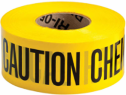 Standard Barricade Tape Roll - Polyethylene, CAUTION CHEMICAL HAZARD, Black on Yellow, 3" x 200'