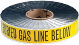 Identoline® Underground Tape Roll - Polyester-Encased Aluminum Foil, CAUTION BURIED GAS LINE BELOW, Black on Yellow, 2" x 1000'