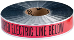 Identoline® Underground Tape Roll - Polyester-Encased Aluminum, CAUTION BURIED ELECTRIC LINE BELOW, Black on Red, 2" x 1000'
