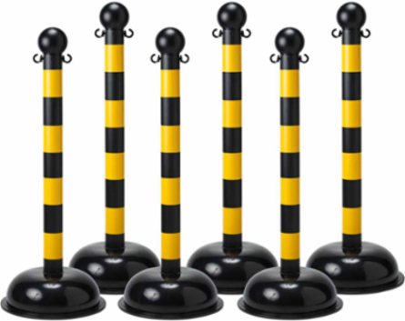 Bradylink Warning Posts, Black/Yellow, 41 Inch H x 3 Inch Dia, Polyethylene, Pack of 6
