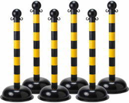 Bradylink Warning Posts, Black/Yellow, 41 Inch H x 3 Inch Dia, Polyethylene, Pack of 6