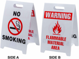 Reversible Floor Stands, FLAMMABLE MATERIAL AREA/NO SMOKING
