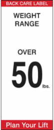 Back Care Weight Range Labels 5 Inch H x 2 Inch W, Permanent Adhesive, Black/Red on White