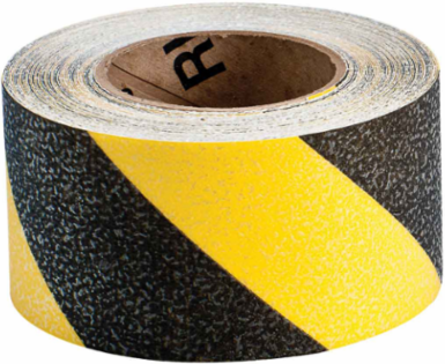 Hazard Marking Anti-Skid Tape Roll - Anti-Skid Vinyl, Diagonal Stripes, Black on Yellow, 3" x 54'
