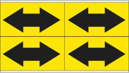Self-Sticking Vinyl Dual Arrow, 1.125" H x 7" W, Black on Yellow, Card of 4 Each