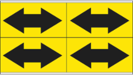 Self-Sticking Vinyl Dual Arrow, 1.125" H x 7" W, Black on Yellow, Card of 4 Each